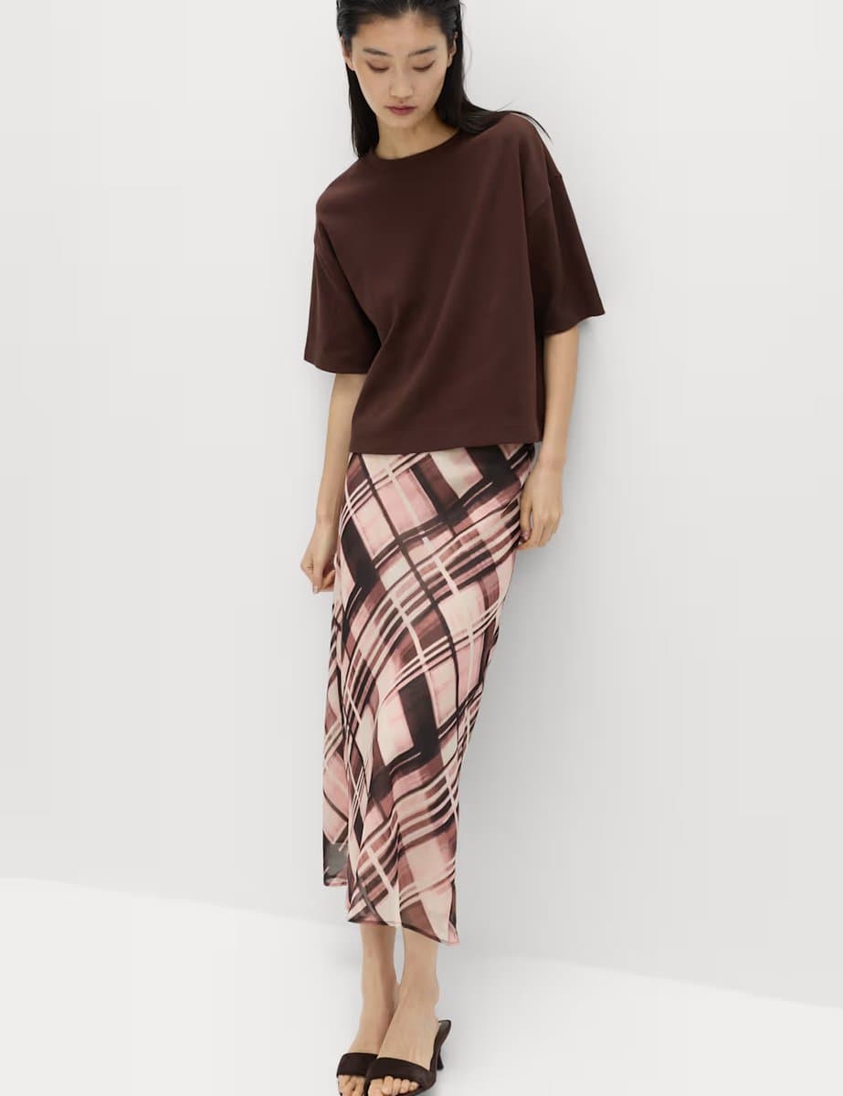 Marks & Spencer M&S Chiffon Checked Midaxi Slip Skirt in Black Mix