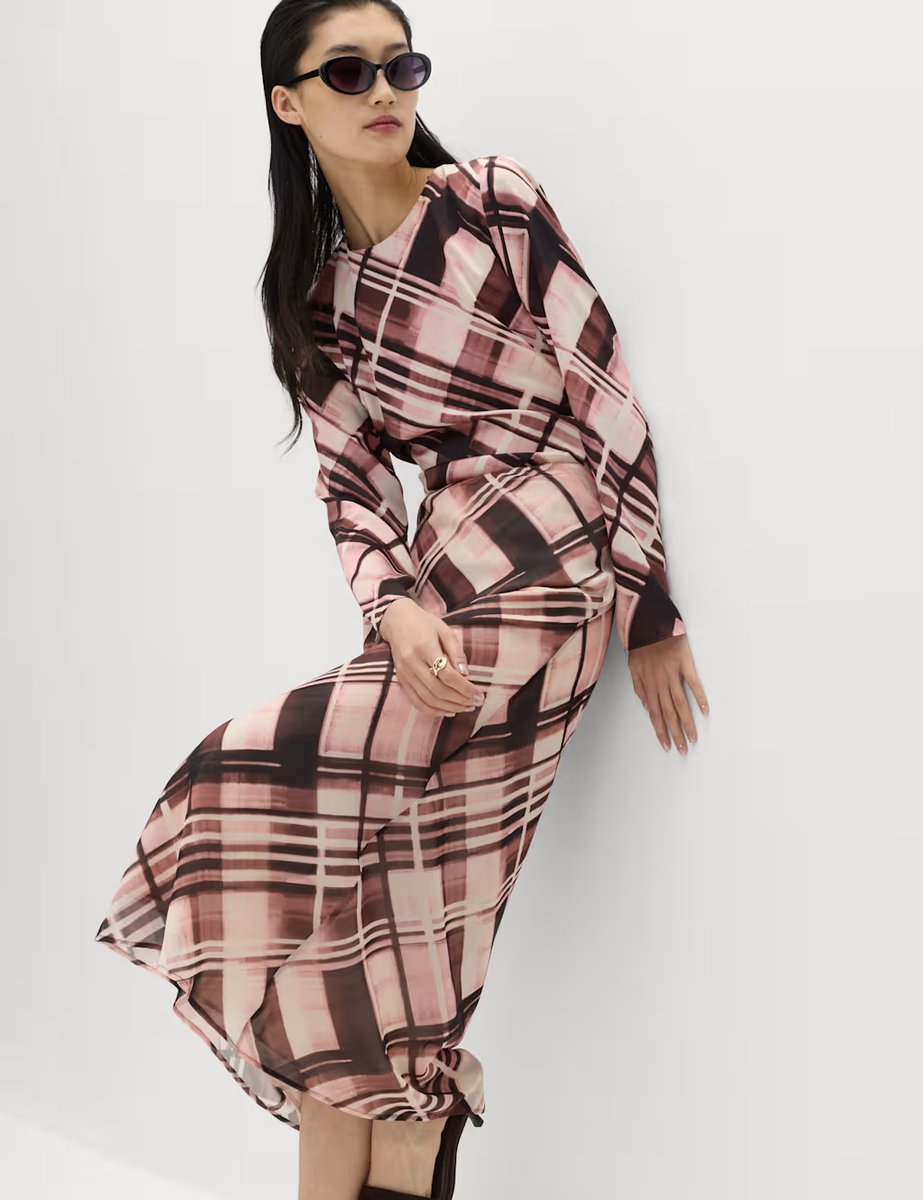 Marks & Spencer M&S Chiffon Checked Midaxi Slip Skirt Black Mix - 3