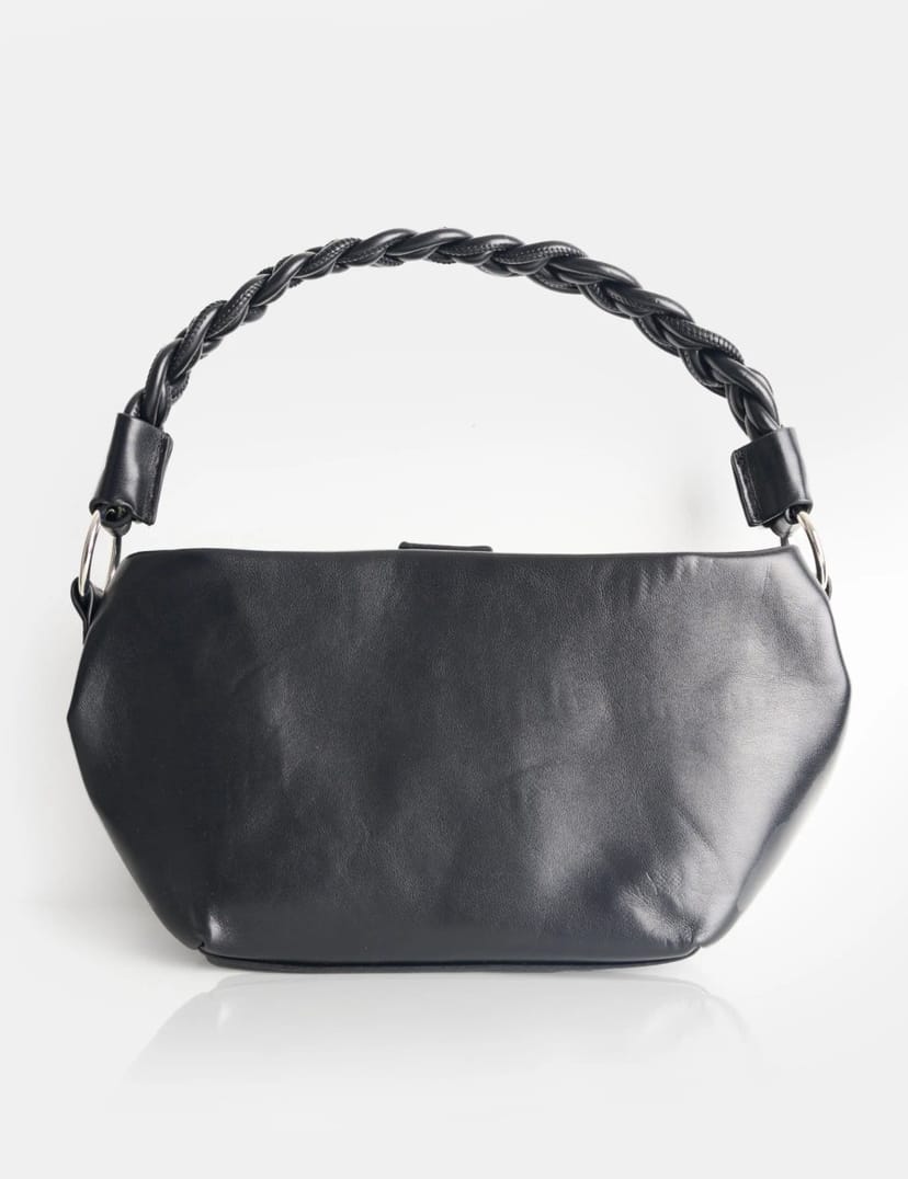 Public Desire Lillian Black Woven Strap Shoulder Bag - 1