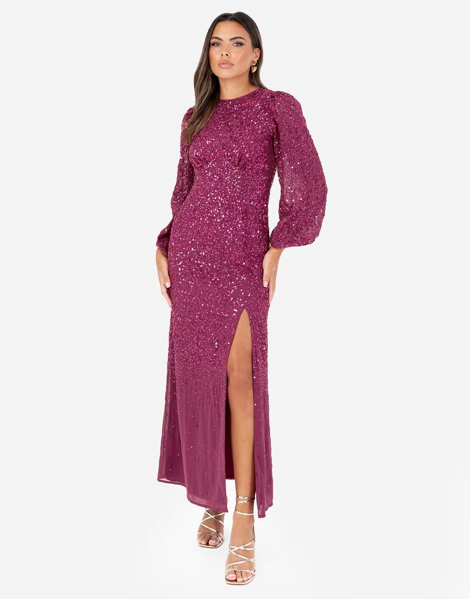 ASOS Maya Embellished blouson sleeve maxi dress in deep pink