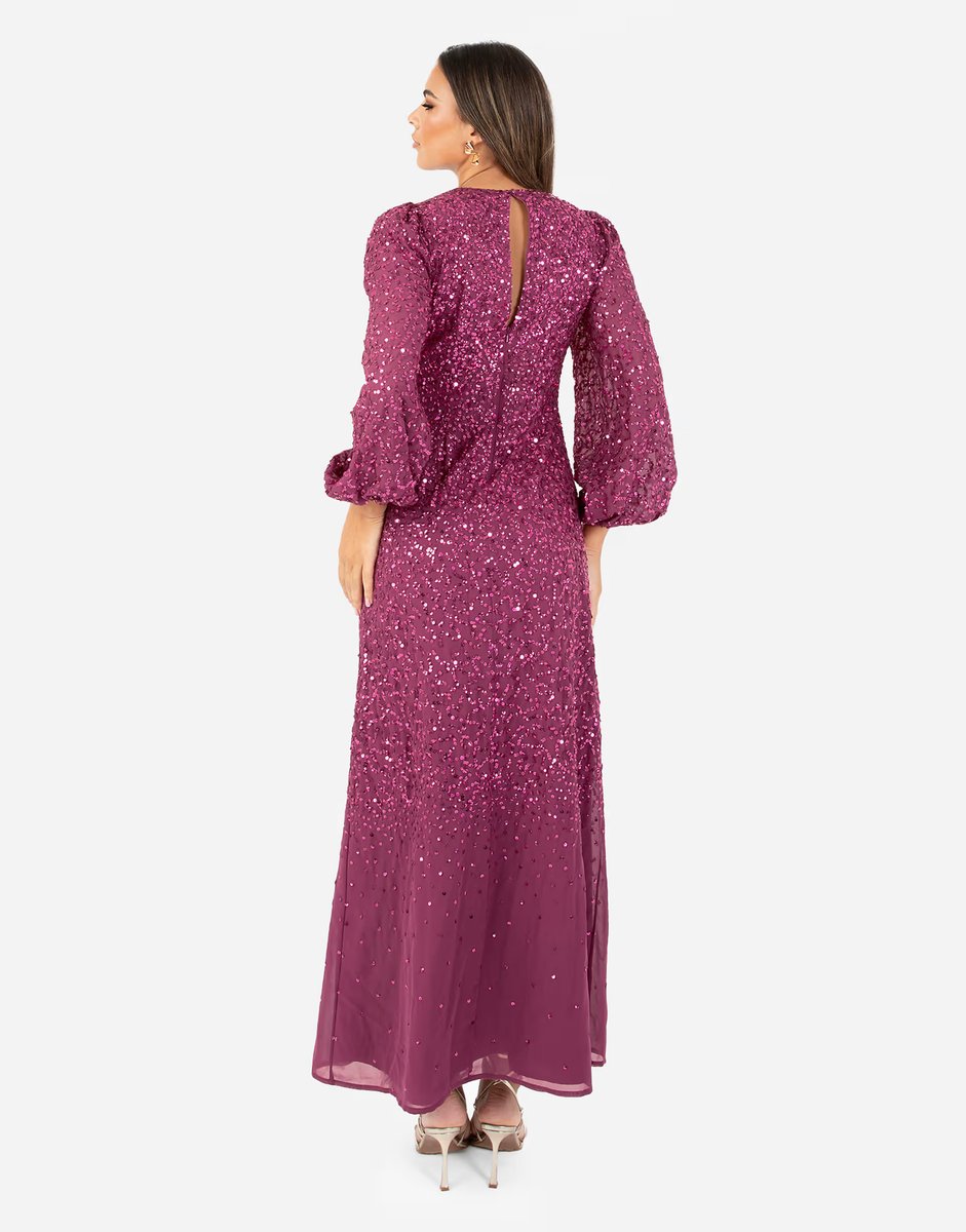 ASOS Maya Embellished blouson sleeve maxi dress in deep pink - 2