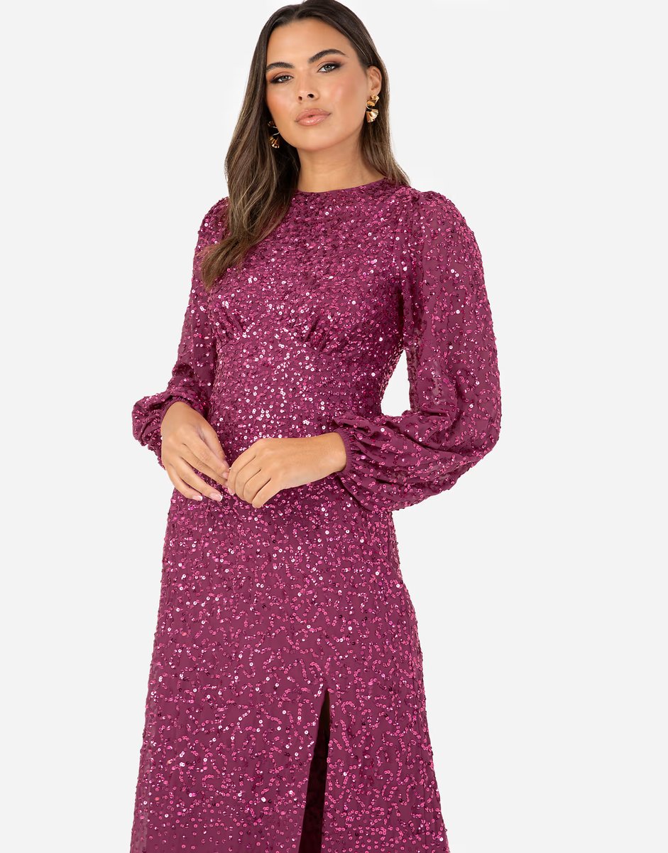 ASOS Maya Embellished blouson sleeve maxi dress in deep pink - 3