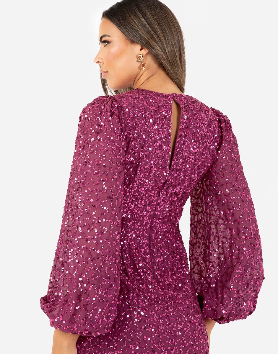 ASOS Maya Embellished blouson sleeve maxi dress in deep pink - 4