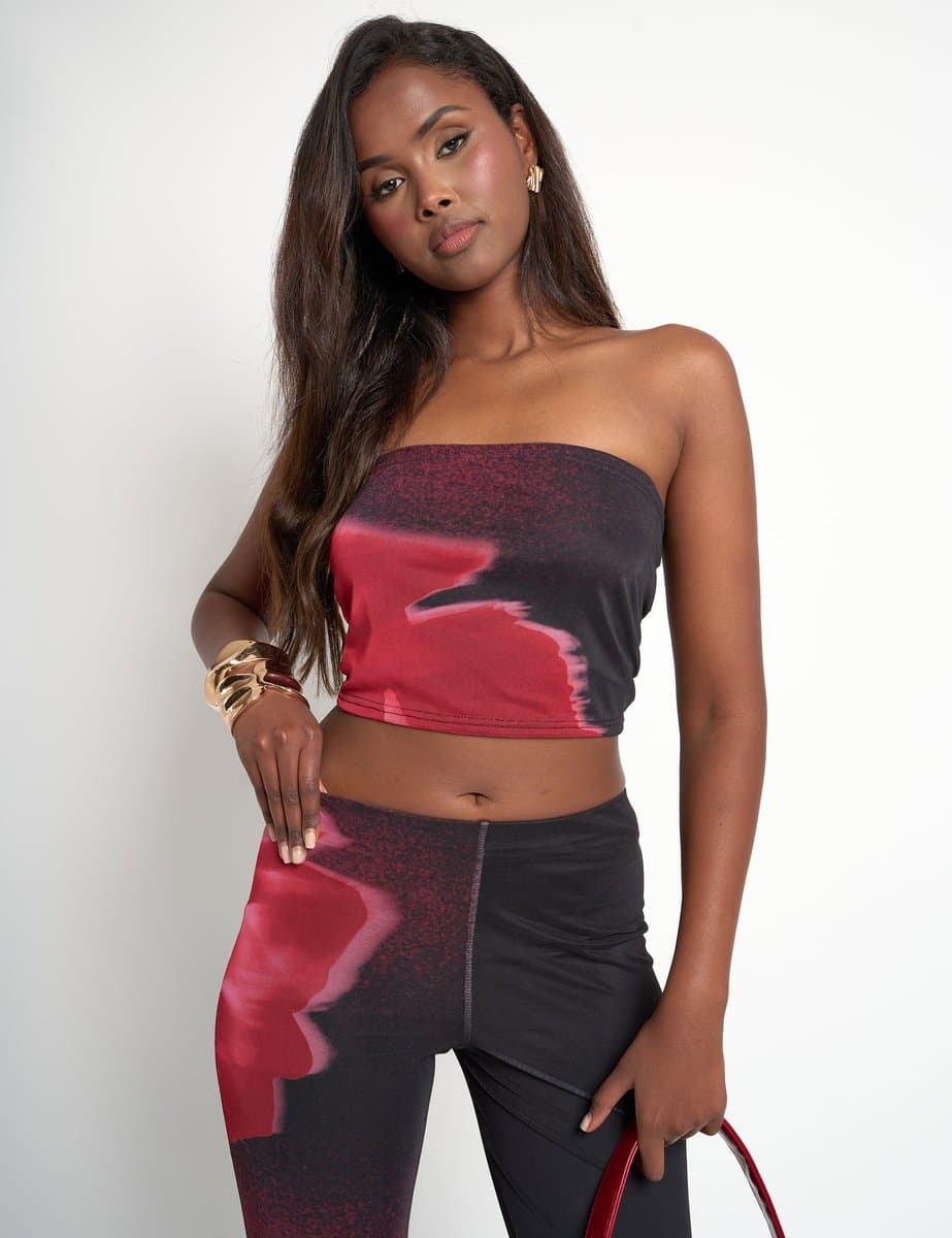 Public Desire Floral Print Slinky Bandeau Top Black