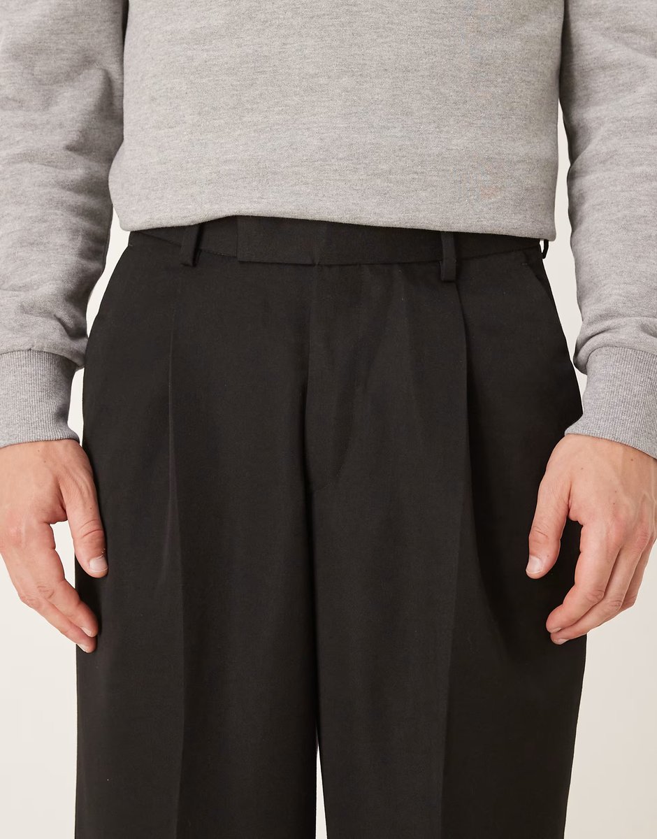 ASOS ASOS DESIGN smart pleated loose leg trousers in black - 4