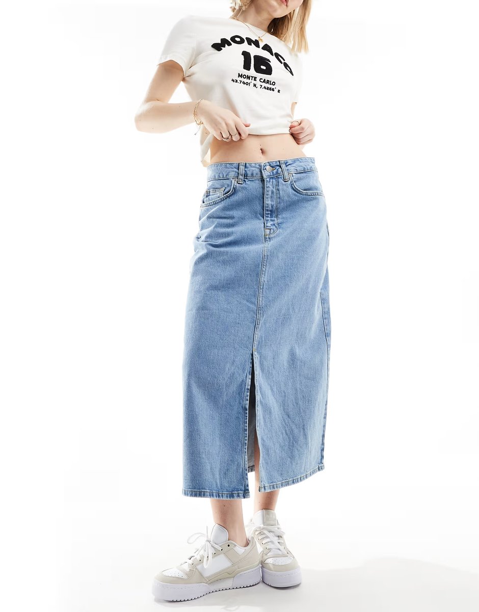 ASOS Selected Femme denim maxi skirt in light wash - 1