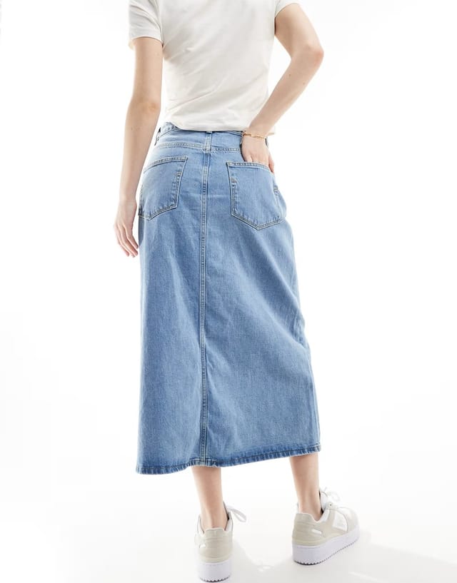 ASOS Selected Femme denim maxi skirt in light wash  - 3