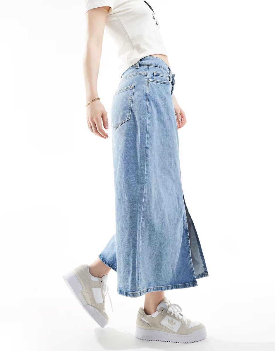 ASOS Selected Femme denim maxi skirt in light wash - 4