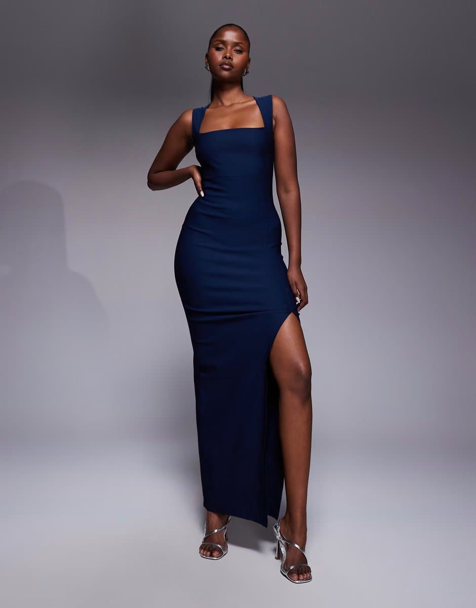 ASOS Vesper Square neck bodycon maxi dress in navy