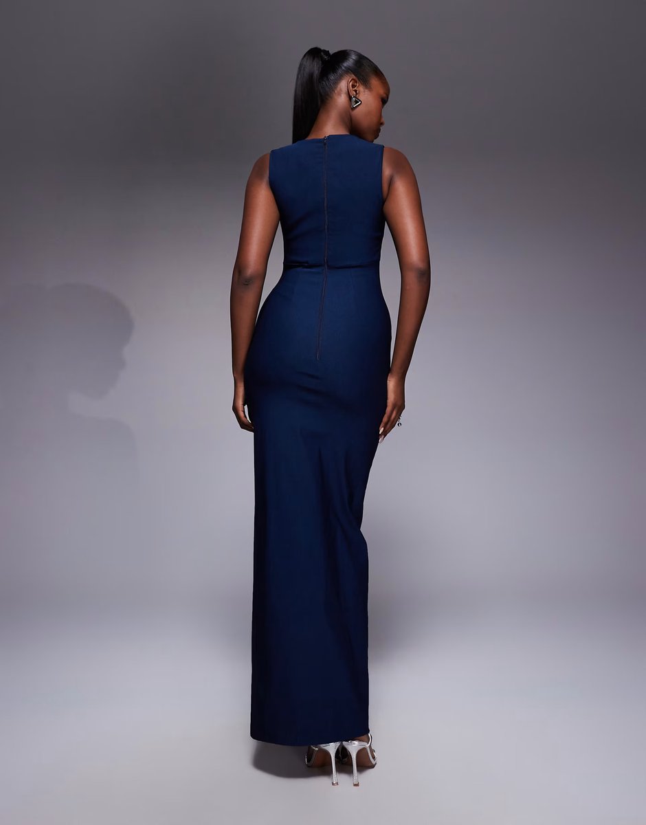 ASOS Vesper Square neck bodycon maxi dress in navy - 4