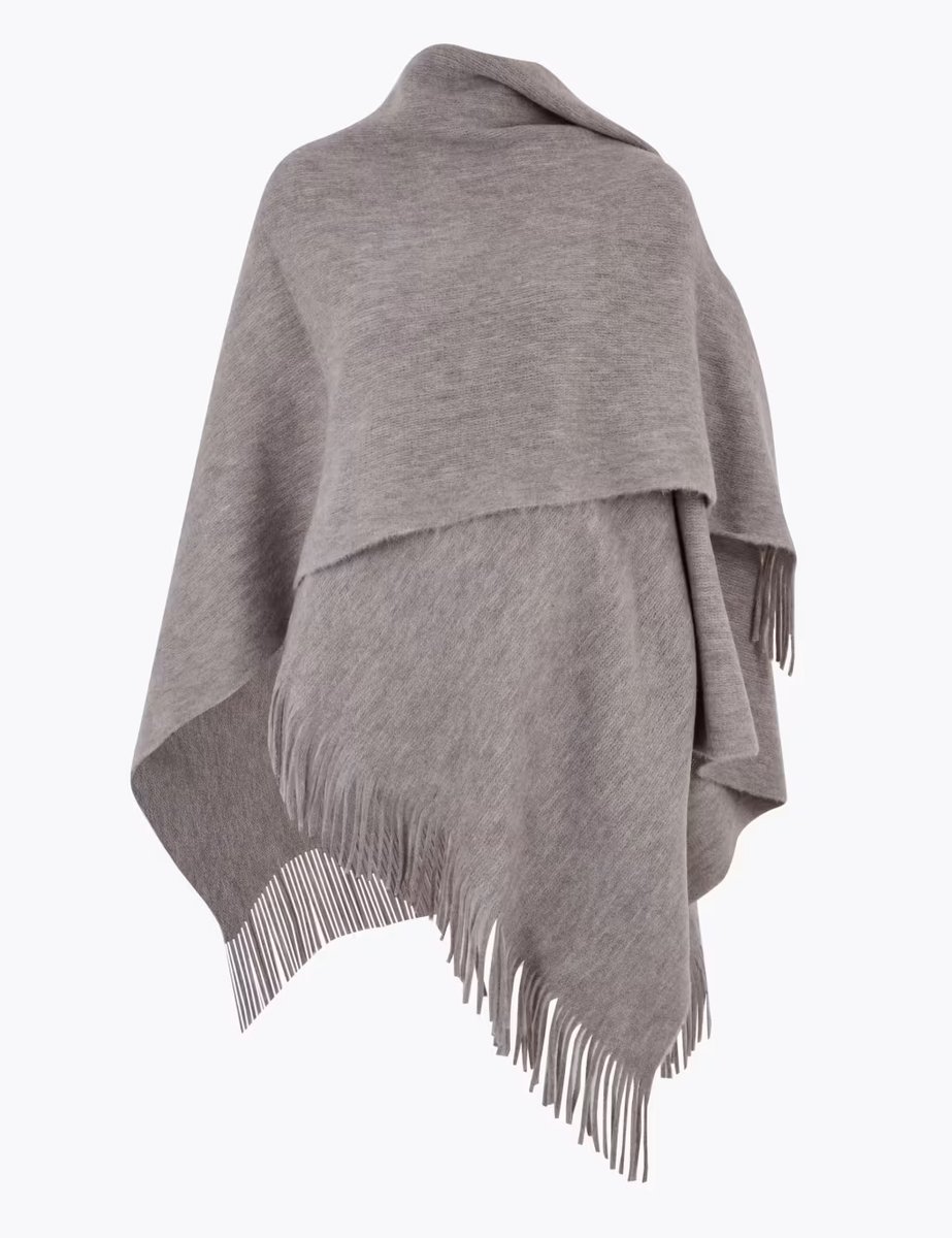 Marks & Spencer M&S Tassel Poncho Grey Mix - 2