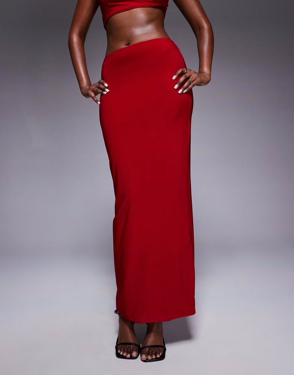 ASOS Missyempire double layered slinky high waisted maxi skirt co-ord in red - 2