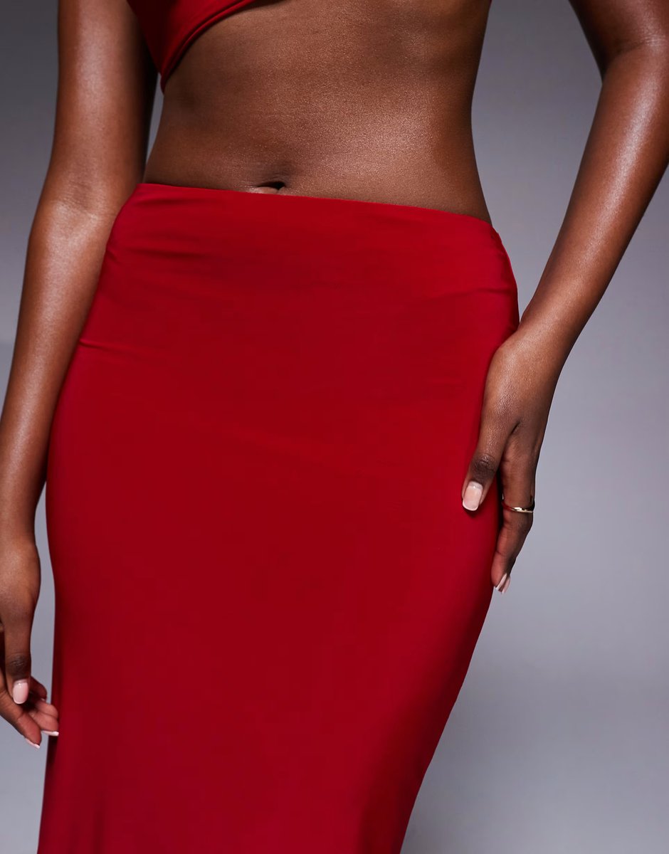 ASOS Missyempire double layered slinky high waisted maxi skirt co-ord in red - 4