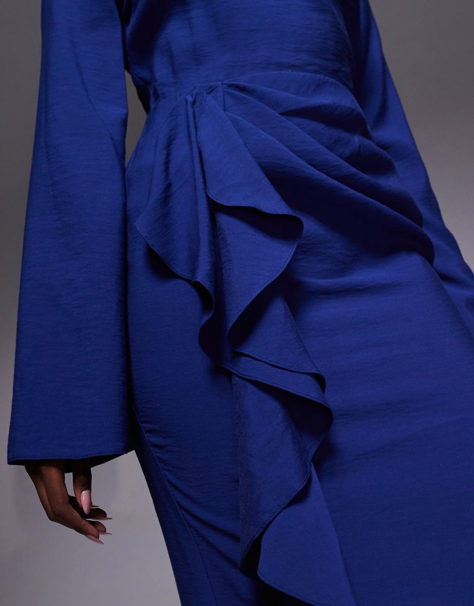 ASOS ASOS DESIGN long sleeve maxi dress with ruffle skirt in navy - 3