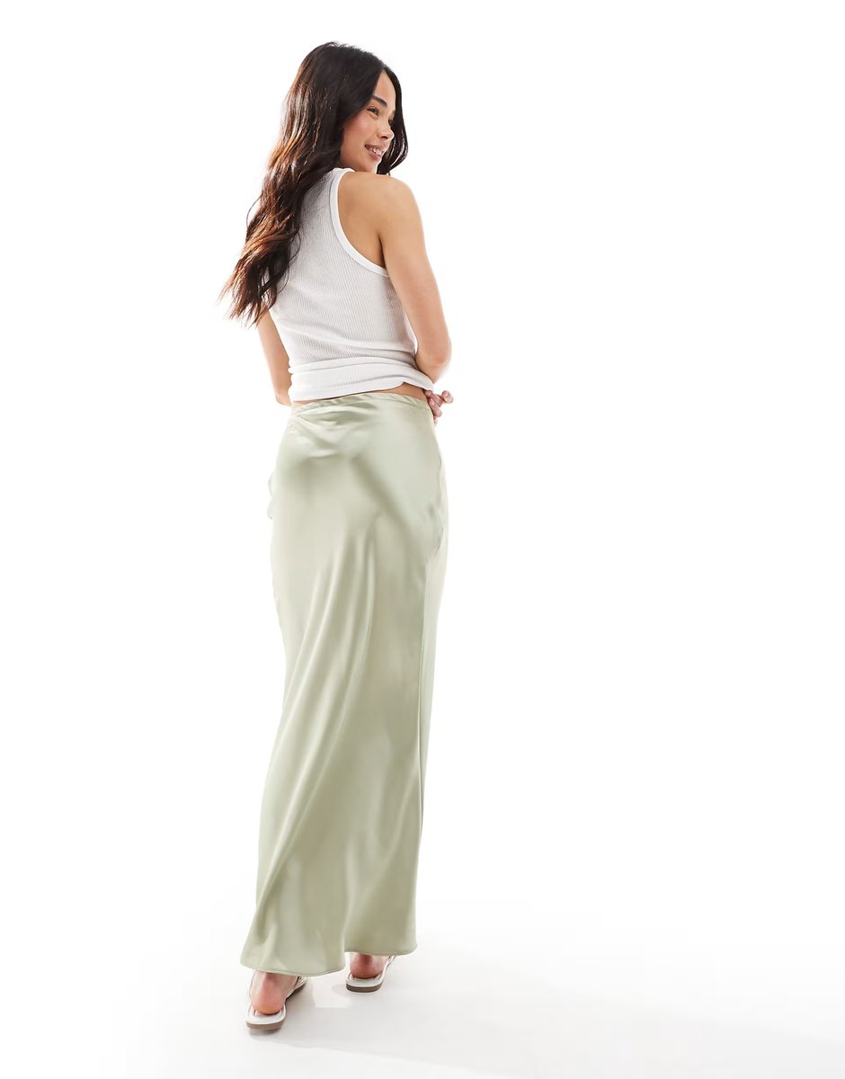 ASOS New Look satin bias midi skirt in sage green - 3