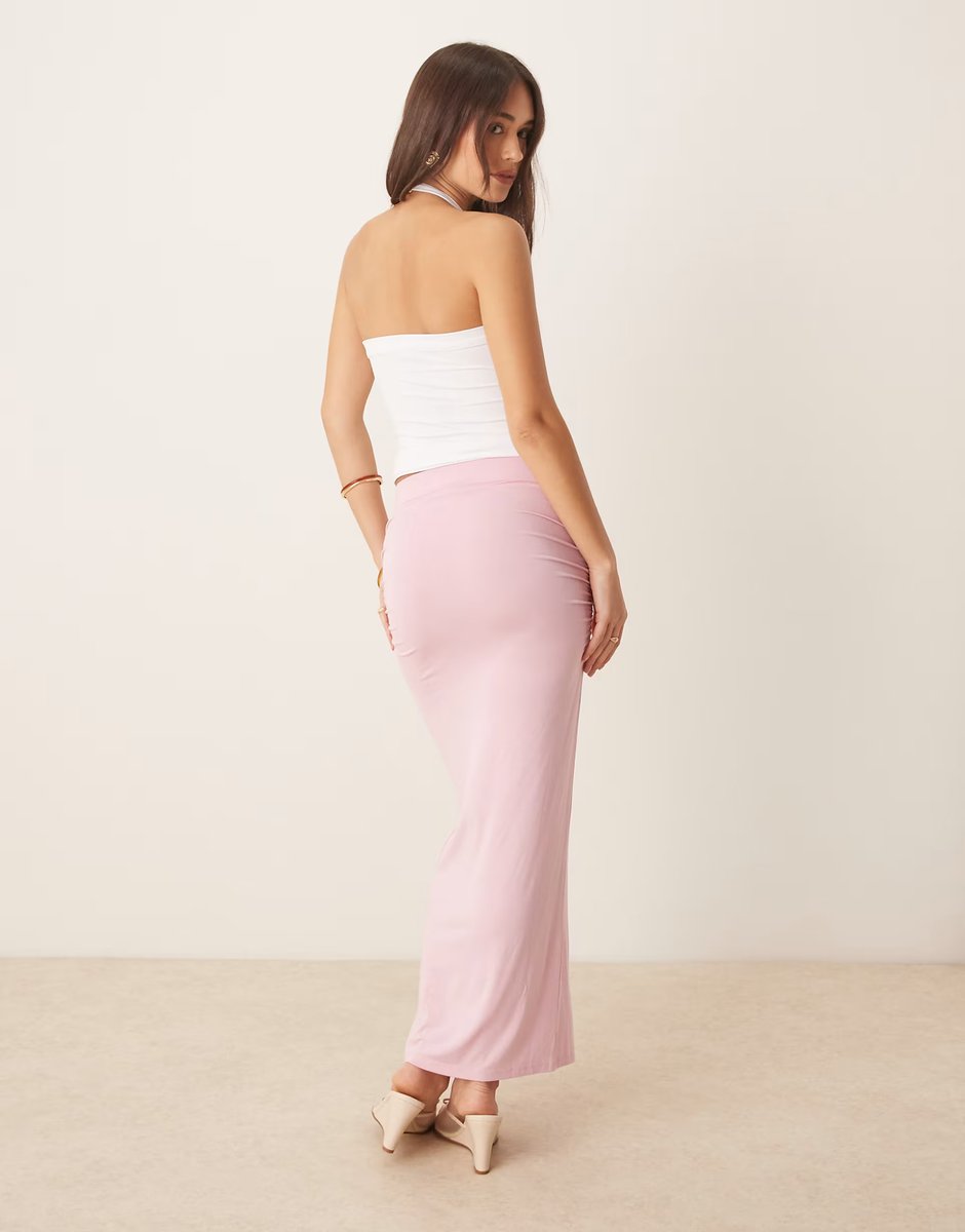 ASOS Gina Tricot co-ord Soft Touch jersey maxi skirt with ruched side detail in pink - 3