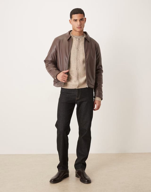ASOS ASOS DESIGN oversized knitted fisherman rib wool blend crew neck cardigan in oatmeal - 2
