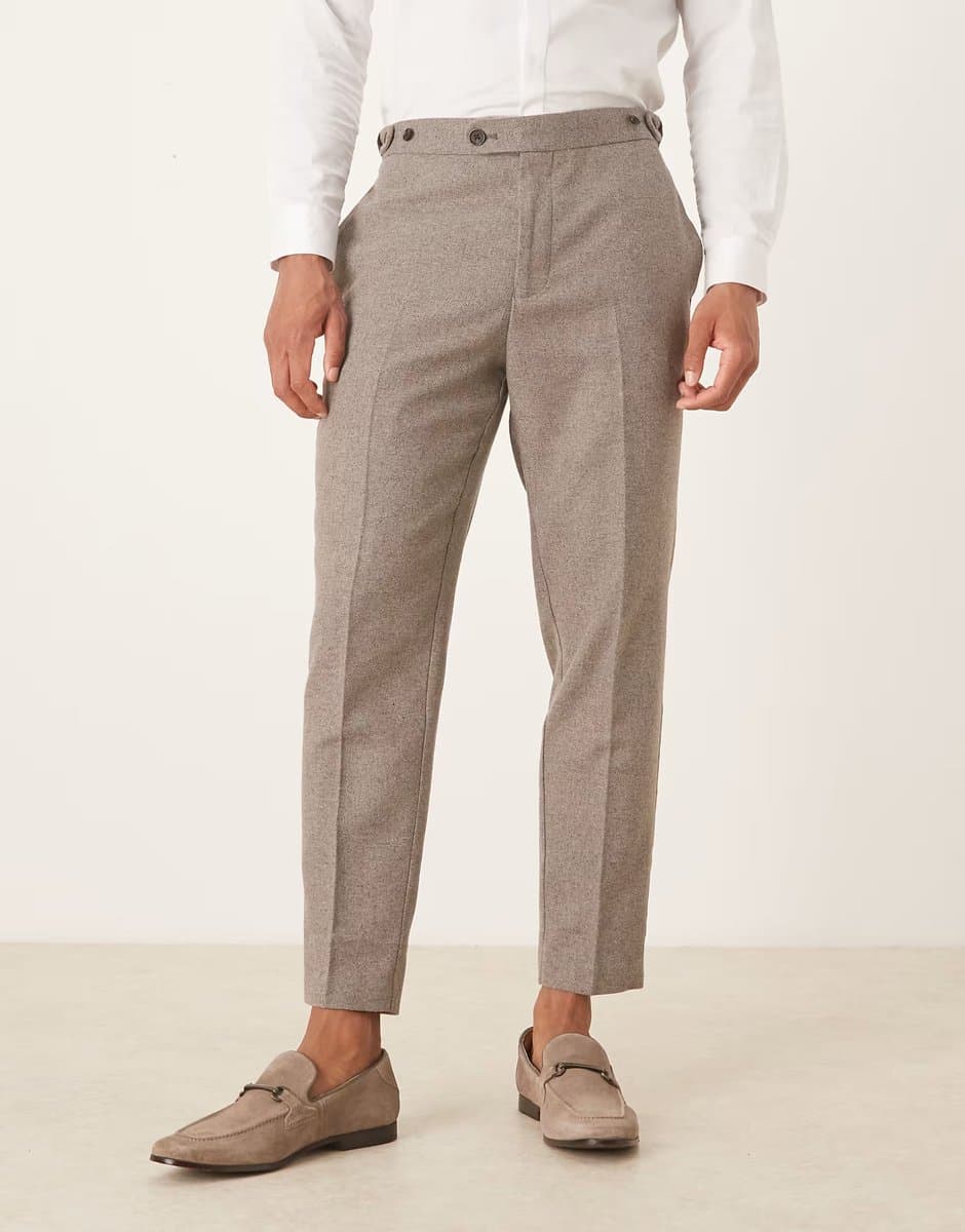ASOS ASOS DESIGN smart tapered wool blend trousers in light grey with side adjusters