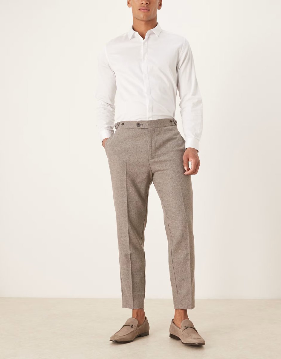 ASOS ASOS DESIGN smart tapered wool blend trousers in light grey with side adjusters - 2