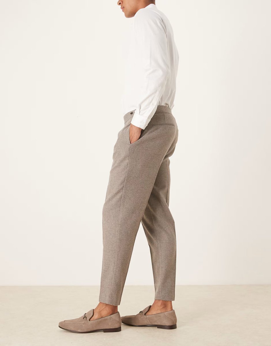 ASOS ASOS DESIGN smart tapered wool blend trousers in light grey with side adjusters - 3