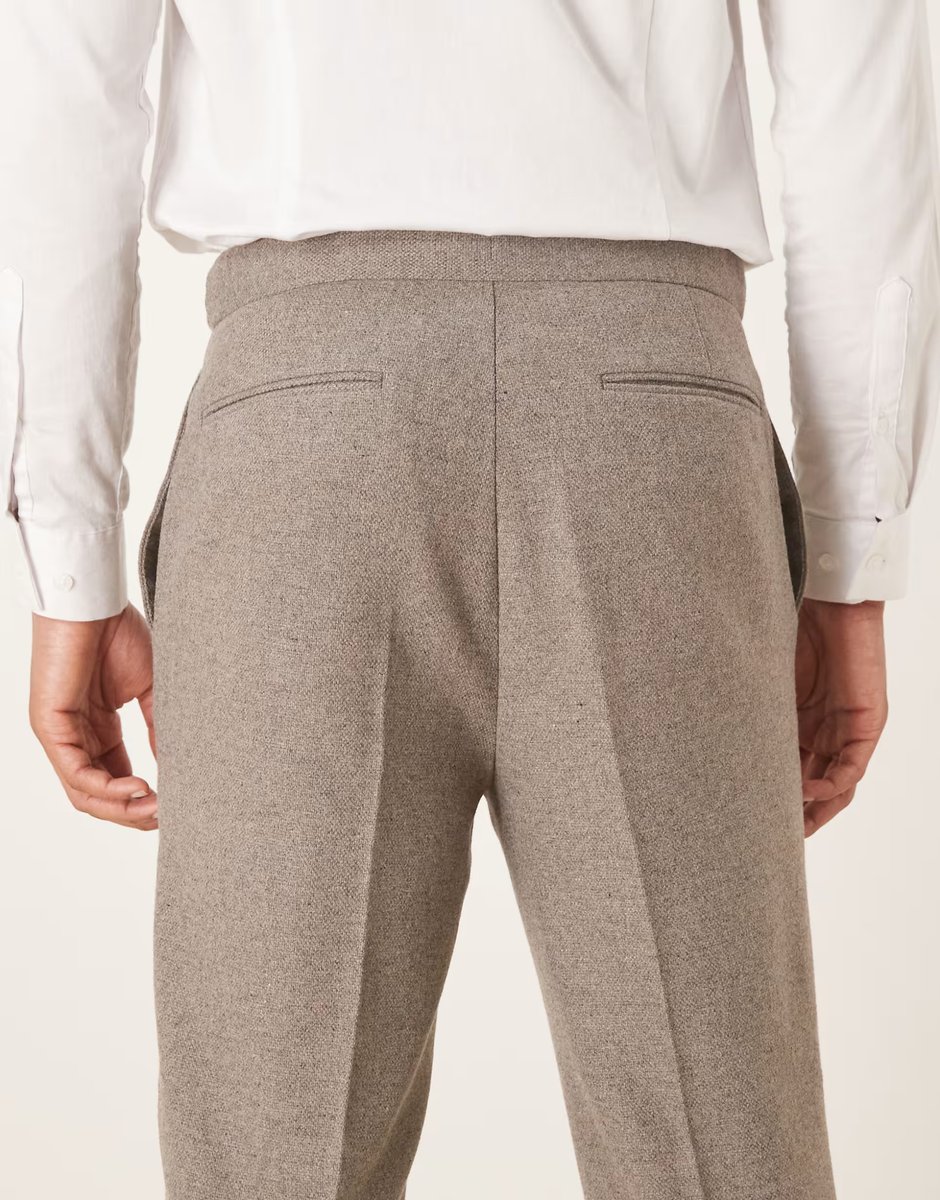 ASOS ASOS DESIGN smart tapered wool blend trousers in light grey with side adjusters - 4