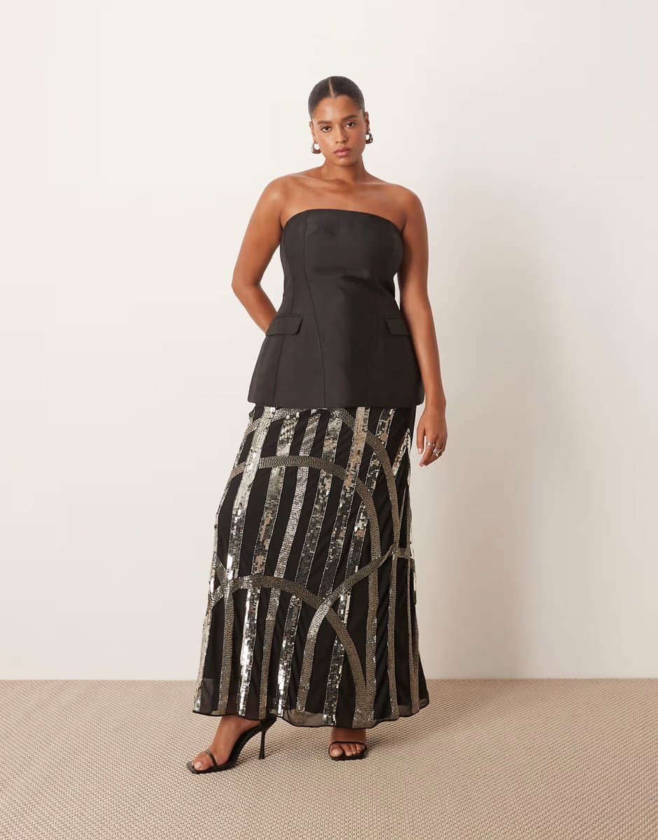 ASOS ARRANGE  Curve deco linear embellished maxi skirt in black