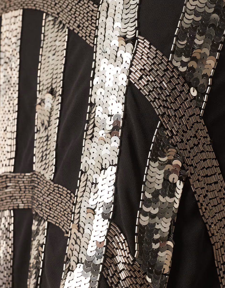 ASOS ARRANGE  Curve deco linear embellished maxi skirt in black - 3