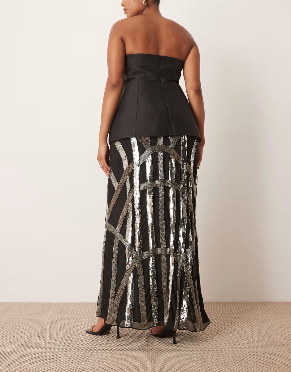 ASOS ARRANGE  Curve deco linear embellished maxi skirt in black - 4