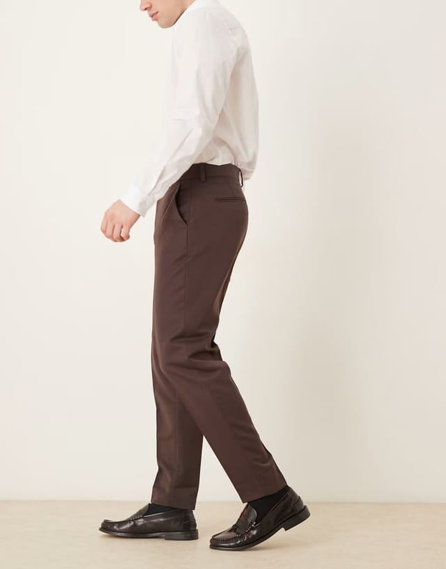 ASOS ASOS DESIGN smart tapered trouser in brown - 3