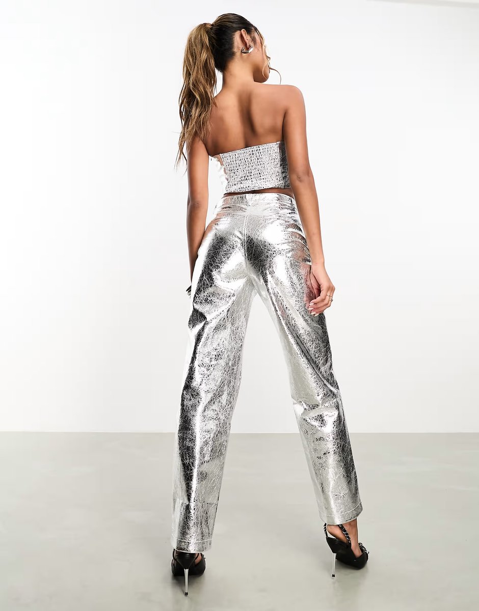 ASOS Jaded Rose textured metallic tailored trouser co-ord in silver - 4
