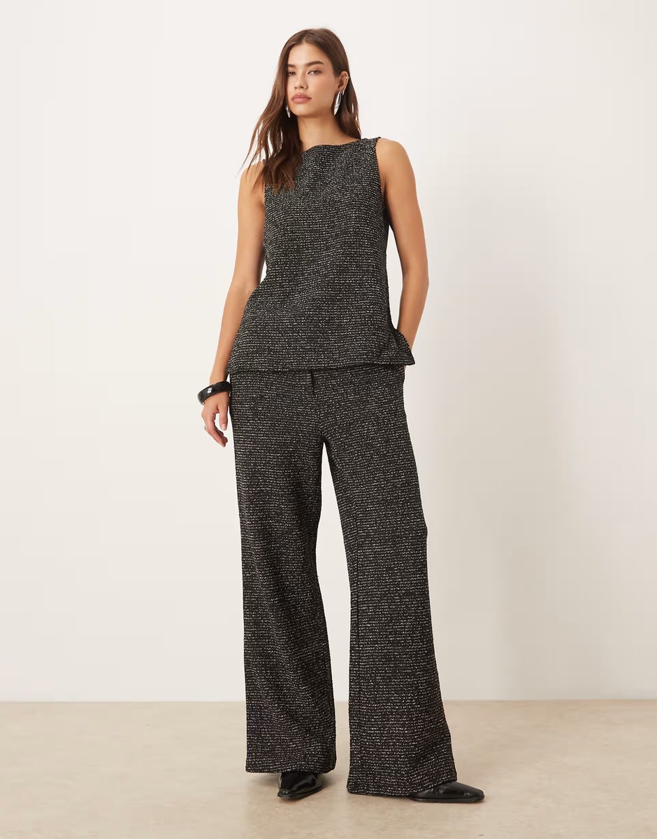 ASOS Vila sleeveless textured glitter top co-ord in black - 2
