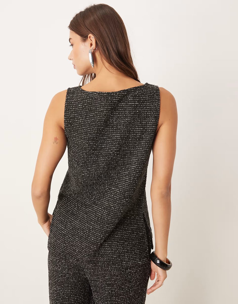 ASOS Vila sleeveless textured glitter top co-ord in black - 3