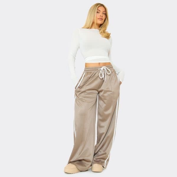 EGO EGO Beige Tricot Side Stripe Wide Leg Joggers