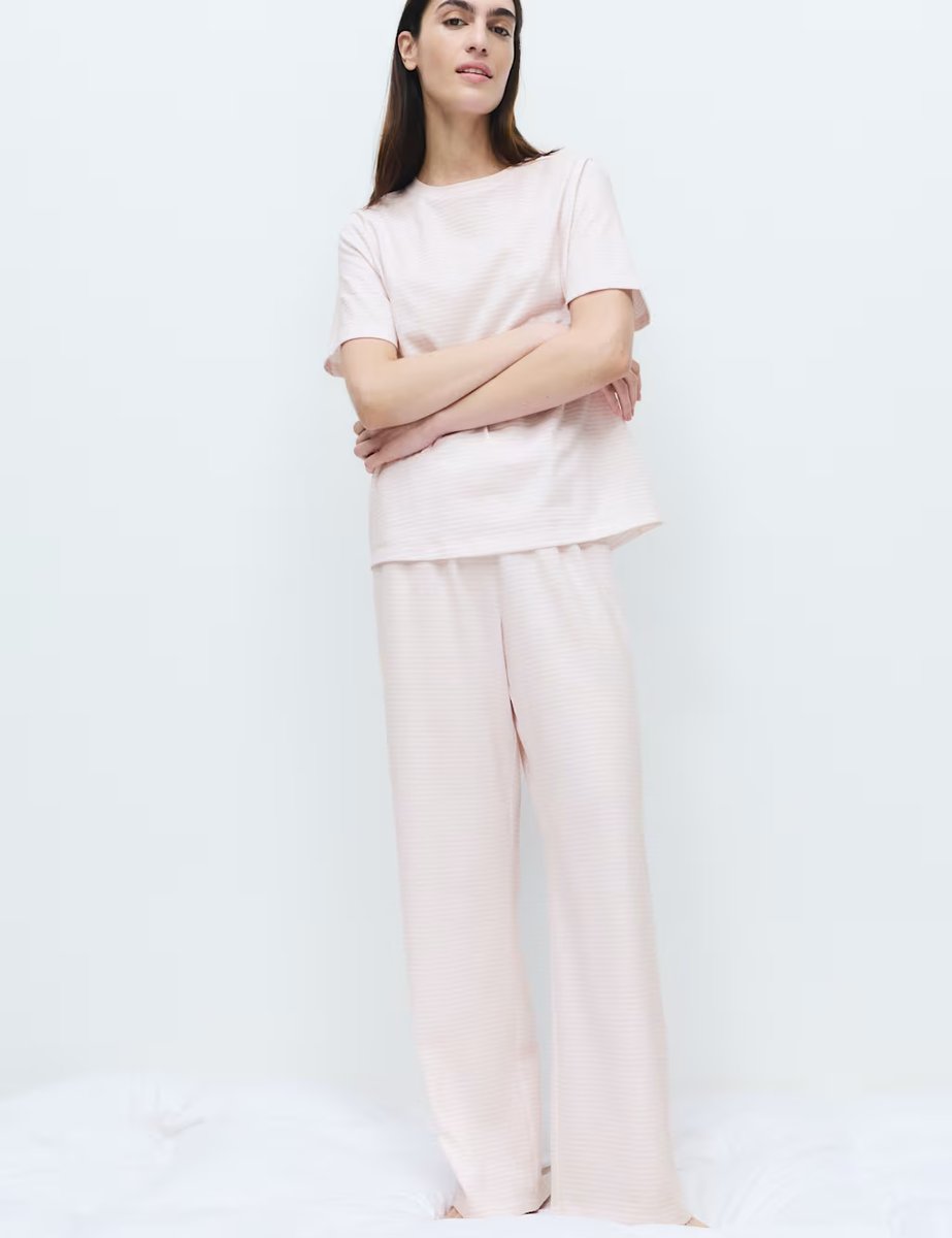 Marks & Spencer M&S Pure Cotton Printed Pyjama Set Light Pink Mix - 4