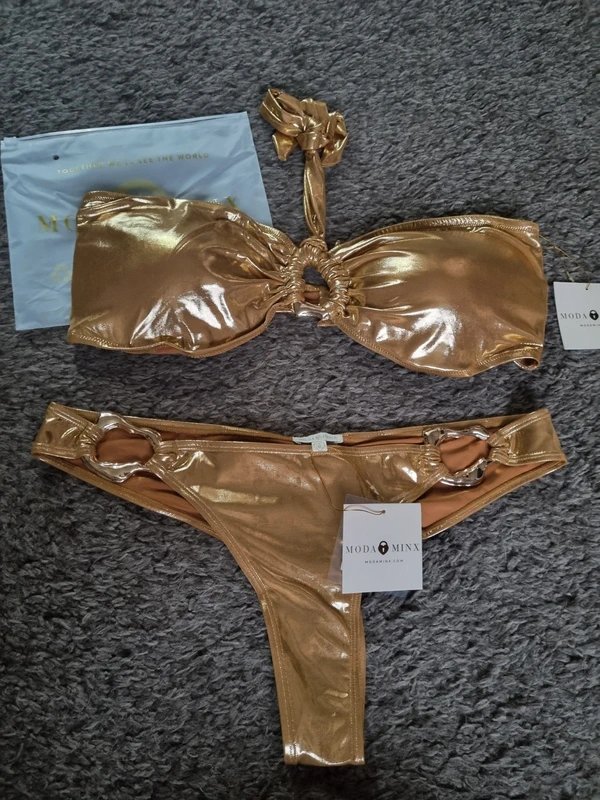 Moda Minx Moda Minx gold iconic halter bandeau bikini set size XL - 3