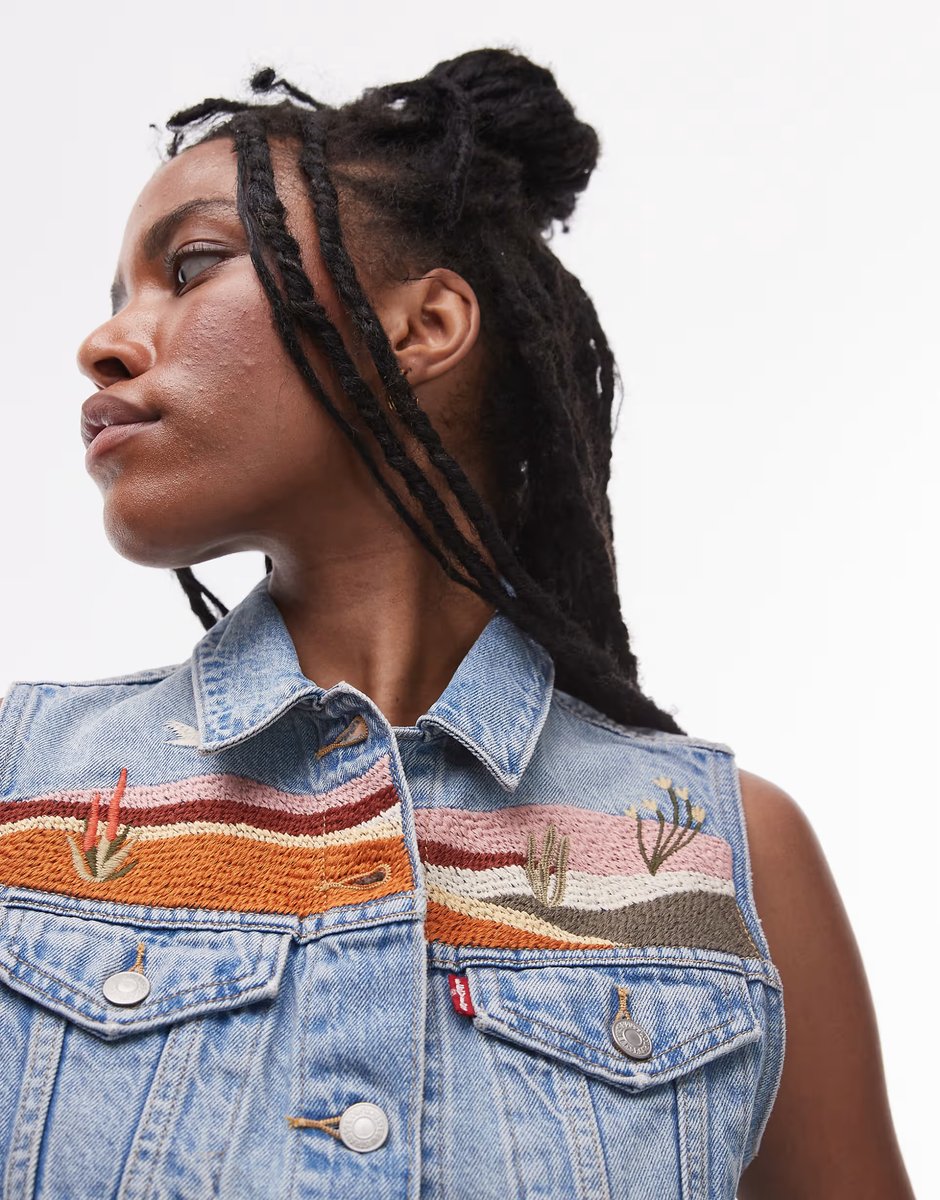 ASOS Levi's denim western desert embroided vest co-ord in light blue - 2