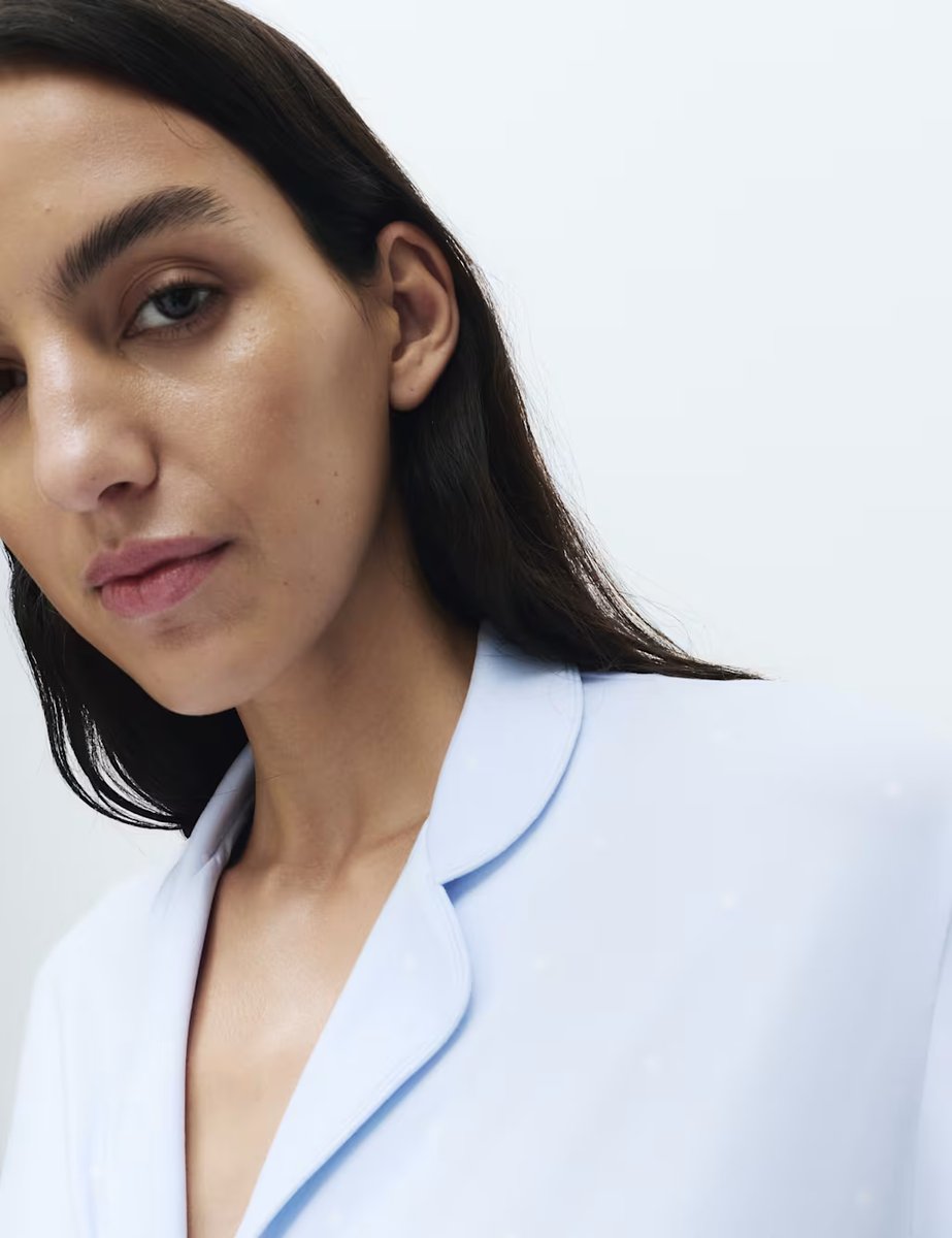 Marks & Spencer M&S Soft Touch Printed Revere Pyjama Set Light Blue - 2