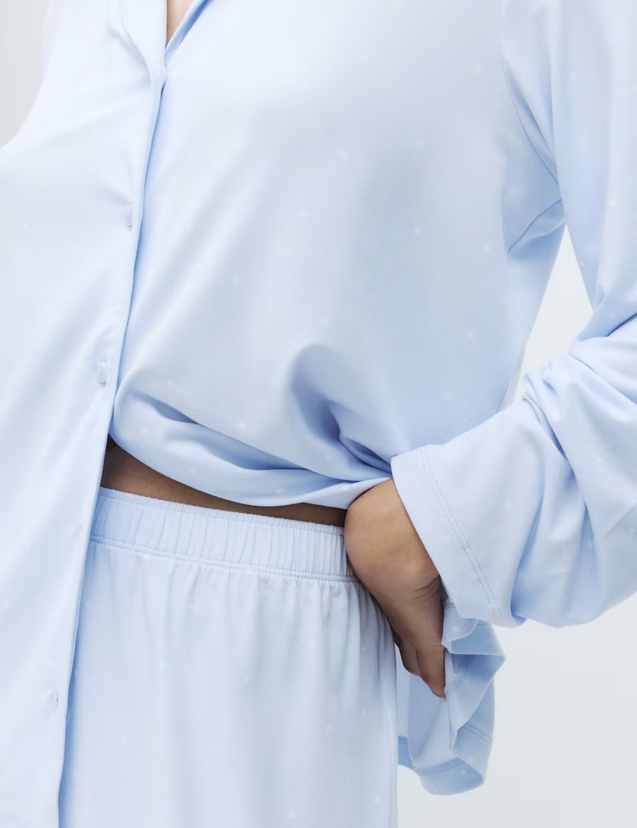 Marks & Spencer M&S Soft Touch Printed Revere Pyjama Set Light Blue - 4