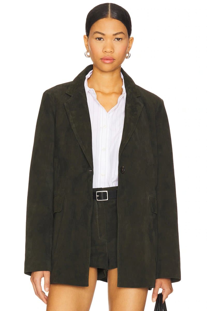 revolve Revolve Madalena Suede Blazer in Olive Green