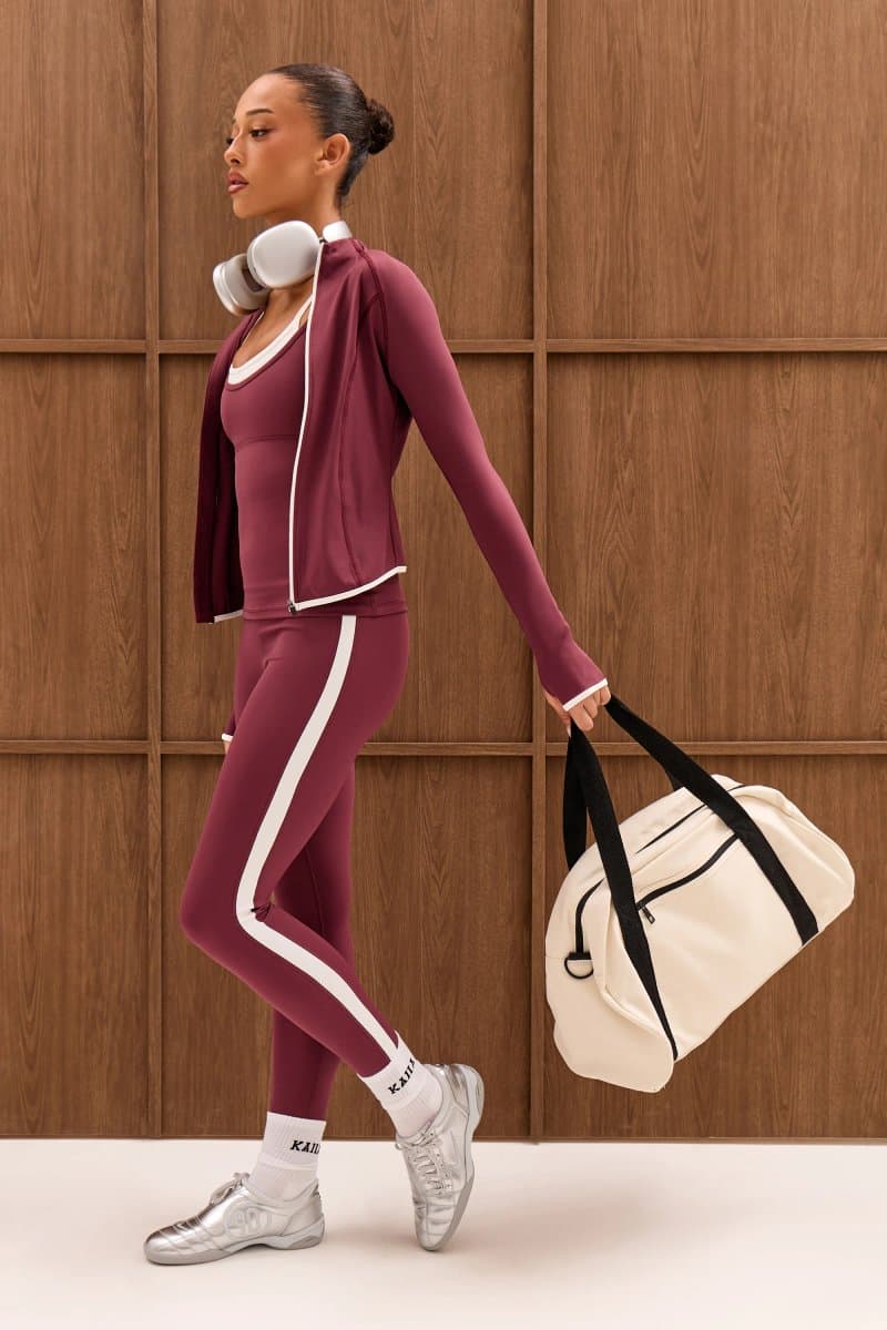 Kaiia Kaiia Sculpt Contrast Side Piping Leggings Plum & White