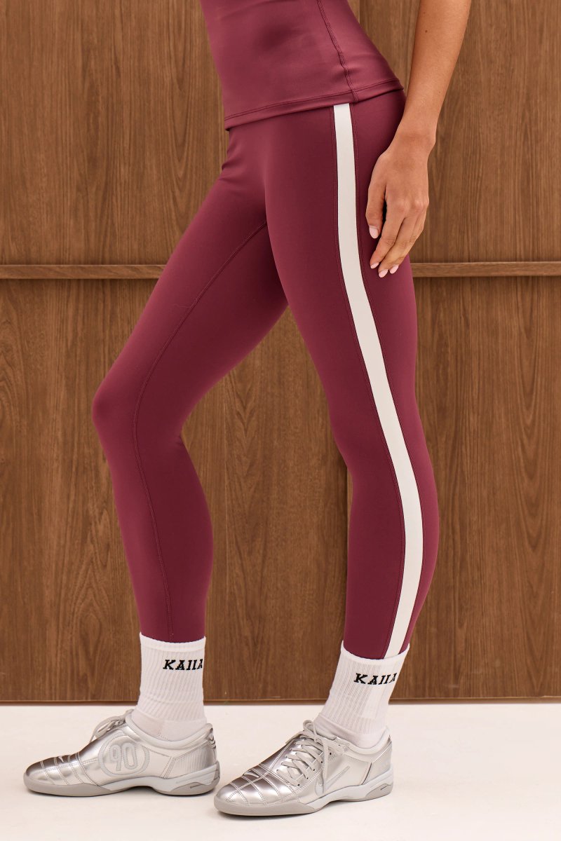 Kaiia Kaiia Sculpt Contrast Side Piping Leggings Plum & White - 3