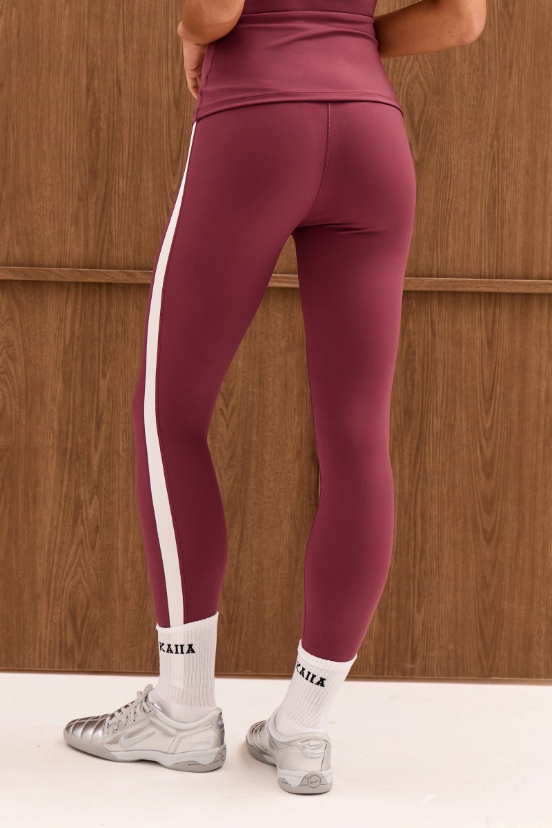 Kaiia Kaiia Sculpt Contrast Side Piping Leggings Plum & White - 4