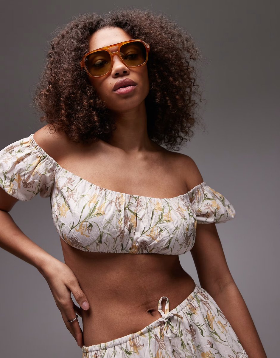 ASOS Emory Park floral print ruched bandeau crop top co-ord in multi - 1