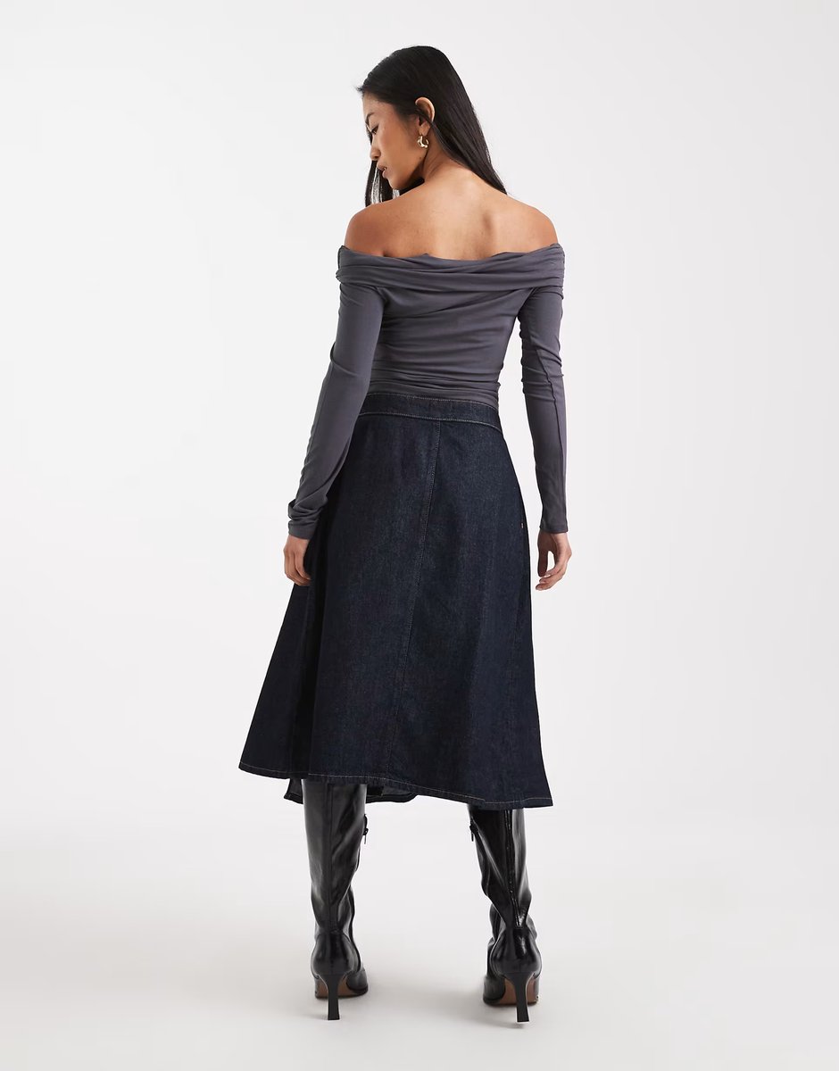 ASOS ASOS DESIGN pleated midi denim skirt in indigo - 3