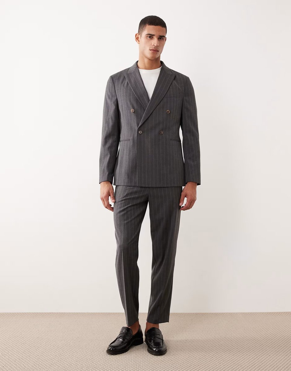 ASOS ASOS DESIGN pinstripe relaxed suit jacket in charcoal - 2