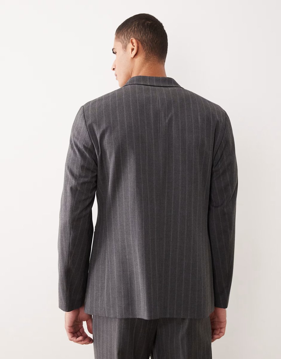 ASOS ASOS DESIGN pinstripe relaxed suit jacket in charcoal - 3