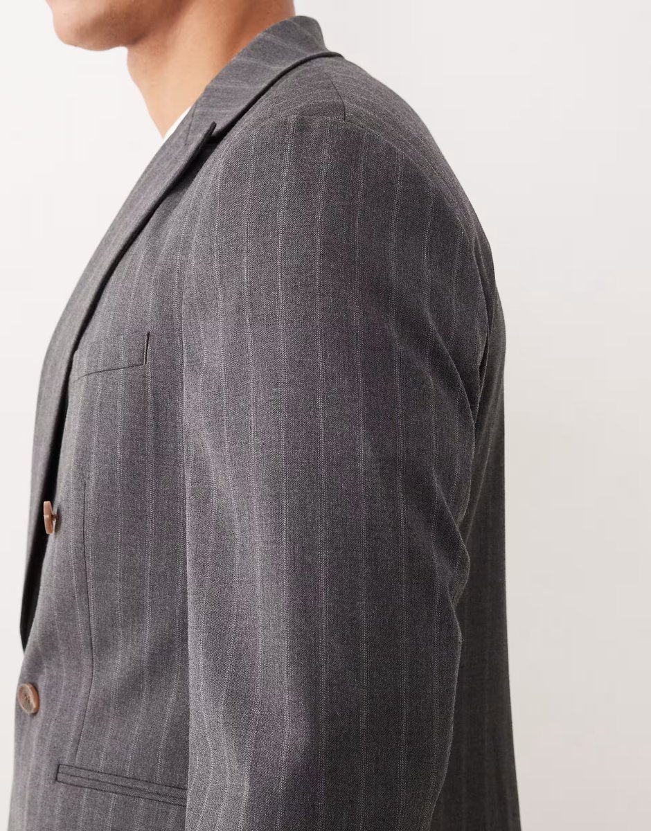 ASOS ASOS DESIGN pinstripe relaxed suit jacket in charcoal - 4