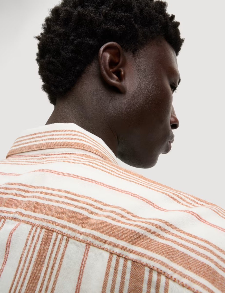 Marks & Spencer M&S Easy Iron Pure Cotton Striped Shirt Coral Mix - 2