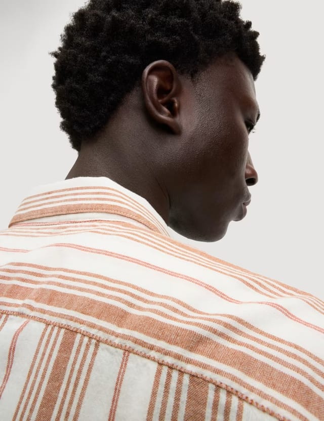 Marks & Spencer M&S Easy Iron Pure Cotton Striped Shirt Coral Mix - 2