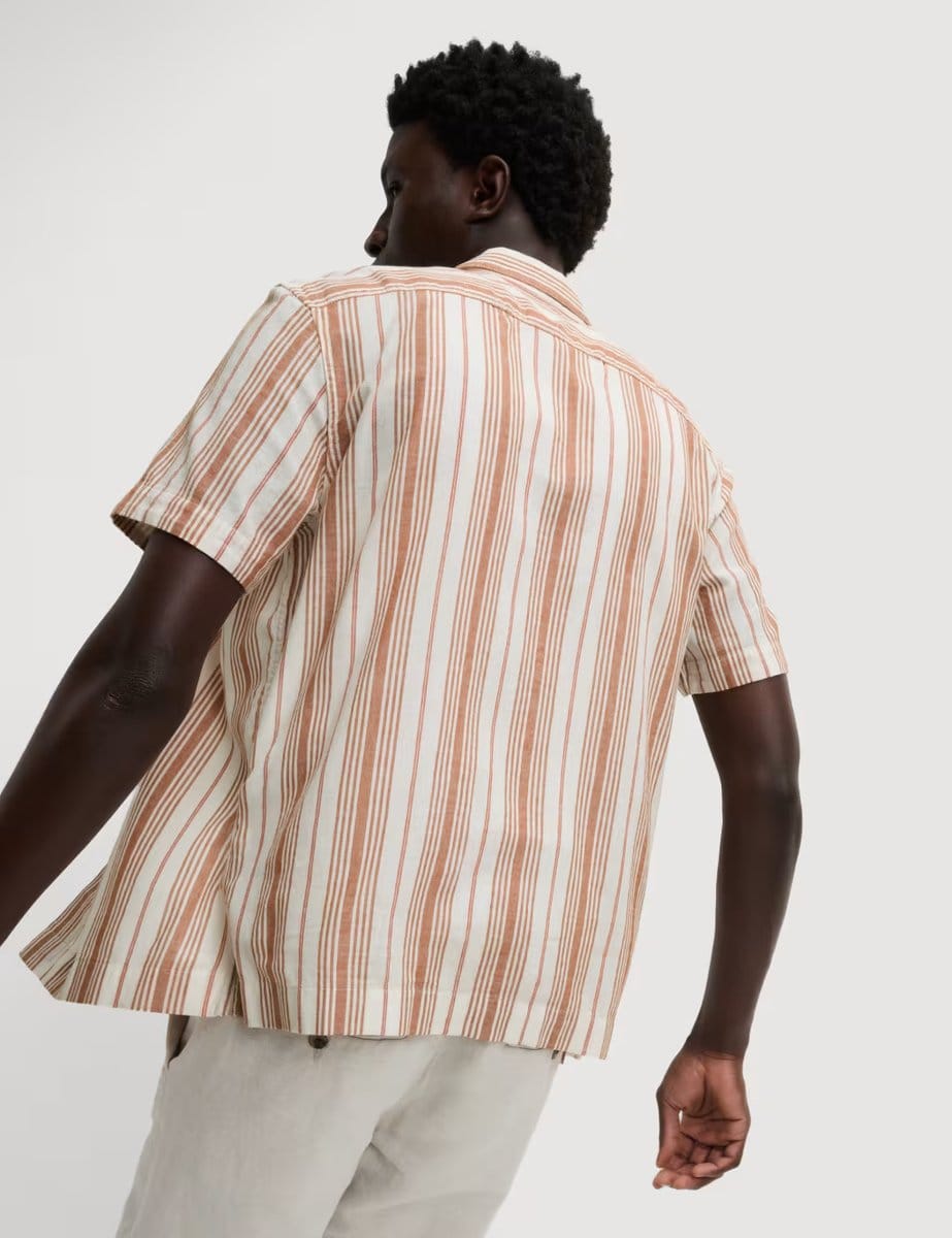 Marks & Spencer M&S Easy Iron Pure Cotton Striped Shirt Coral Mix - 4